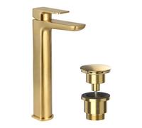 Bubly Bathrooms Modern Curve Brushed Brass Basin Tall Mono Mixer Tap With Universal Waste