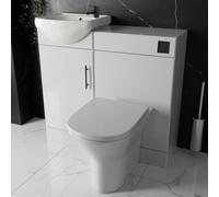 Bubly Bathrooms™ Modern Gloss White Combined Bathroom Furniture Set With Vanity, Rimless Btw Toilet & Matt Black Fittings