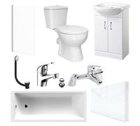 Bubly Bathrooms Modern White Suite 1700mm Bath 550mm Vanity Unit Close Coupled Wc Chrome Tap Diy Kit