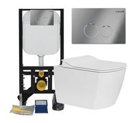 Bubly Bathrooms Rimless Square Wall Hung Toilet Pan & Concealed Cistern Chrome Round Button Flush Plate