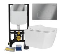 Bubly Bathrooms Rimless Square Wall Hung Toilet Pan & Concealed Cistern Chrome Square Button Flush Plate