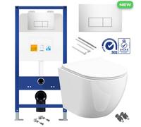 Bubly Bathrooms Rimless Wall Hung Toilet Pan With Concealed Cistern Fame - Chrome Flush Plate