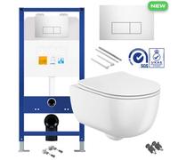 Bubly Bathrooms Rimless Wall Hung Toilet Pan With Concealed Cistern Fame - Chrome Flush Plate