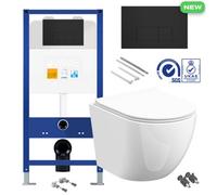 Bubly Bathrooms Rimless Wall Hung Toilet Pan With Concealed Cistern Fame - Matt Black Flush Plate
