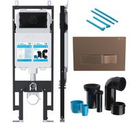 Bubly Bathrooms Skylo Slim Wall-Hung Toilet Concealed Cistern Frame & Dual Flush Set With Brushed Copper Flush Plate