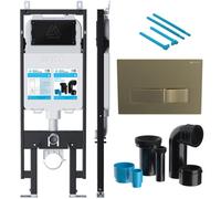 Bubly Bathrooms Skylo Ultra Slim Wall Hung Toilet Concealed Cistern Frame Set With Brushed Brass Dual-Flush Plate & Connector Kit