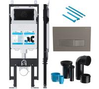 Bubly Bathrooms Skylo Ultra Slim Wall Hung Toilet Concealed Cistern Frame Set With Brushed Nickel Flush Plate & Connector Kit