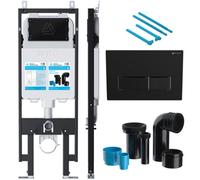 Bubly Bathrooms Skylo Wall Hung Toilet Cistern Frame Set Matt Black Dual Flush Plate Angled Connector Kit