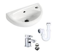 Bubly Bathrooms Small Compact Wall Hung Basin, Hero Mono Basin Mixer Tap, Waste & Plastic Trap (Pk2)