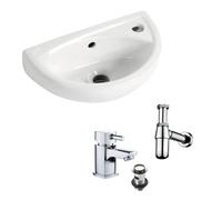 Bubly Bathrooms Small Compact Wall Hung Basin, Hero Mono Basin Mixer Tap, Waste & Round Bottle Trap (Pk1)