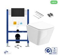 Bubly Bathrooms Square Rimless Wall-Hung Toilet & Low-Height Concealed Cistern Set With Matt Black Flush Plate
