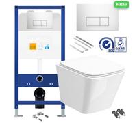 Bubly Bathrooms Square Rimless Wall Hung Toilet Pan With Concealed Cistern Fame - Chrome Flush Plate