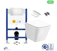 Bubly Bathrooms Square Rimless Wall-Hung Toilet Set With Low-Height Concealed Cistern & Chrome Dual Flush Plate