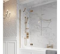 Bubly Bathrooms Thalia Inward Folding Over Bath Screen Full Set 900 X 1500mm Brushed Brass