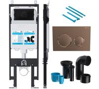 Bubly Bathrooms Viva Skylo Ultra Slim Wall Hung Toilet Cistern Frame Set With Brushed Copper Dual-Flush Plate & Connector Kit