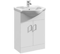 Bubly Bathrooms White 550mm Two Door Bathroom Vanity Unit & Ceramic Basin Sink Storage Cabinet