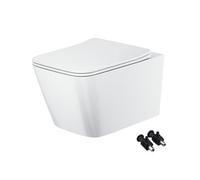 Bubly Bathrooms White Square Rimless 2.0 Wall Hung Toilet Pan & Soft Close Seat - Hidden Fixation