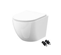 Bubly Bathrooms White Wall Hung Rimless Toilet Pan & Slim Soft-Close Seat - D-Shape, Short Projection
