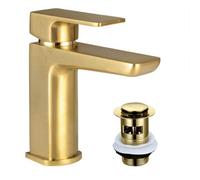 Bubly Curve Modern Brushed Brass Basin Mono Mixer Tap & Waste