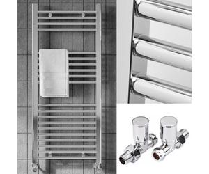Bubly Fnx Bathrooms™ 300 X 1600mm Polished Chrome Heated Bathroom Towel Warmer Ladder Rail Radiator & Straight Radiator Valves