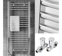 Bubly Fnx Bathrooms™ 400 X 800mm Polished Chrome Heated Bathroom Towel Warmer Ladder Rail Radiator & Straight Radiator Valves
