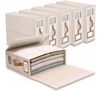 bubooo Linen Bed Sheet Organiser Box, 6 Foldable Bedding Storage Boxes with Transparent Window & Label, Bed Box Storage Bag for Bed Linen, Blankets & Clothes, Linen Beige