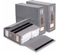 bubooo Linen Bedding Storage Box, 3 Pack Bed Sheet Organiser Boxes Foldable with Window and Label, Bedding Storage Bags for Sheets, Duvet Covers, Clothes, Towels and Blankets - Linen Grey