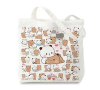 Bubu Dudu Canvas Tote Bag, Cute Double-Sided Printed Shoulder Bag for Couples, Sturdy Shopping Bags, Unique Valentines Day Gifts for Women, Large Reusable Bags for School, Work, Travel, Grocery