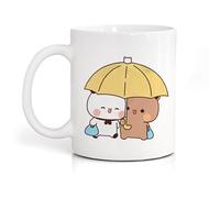 Bubu Dudu Ceramic Mug, 11oz Novelty Coffee Cup, Bubu and Dudu Anime Funny Mugs for Women Men, Kawaii Cartoon Animal White and Brown Panda Bear, Valentine's Day Gifts for Boyfriend Girlfriend Couples