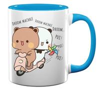 Bubu Dudu Cute Bear Motorcycle Riders Ceramic Tea Coffee Mug Light Blue