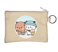 Bubu Dudu Cute Bears Walking Outside Key Chain Coin Purse Beige