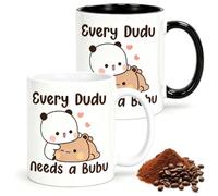 Bubu Dudu Mugs - Pack of 2 Dudu Bubu Ceramic Mugs 360 ml Funny Ceramic Mug with Ergonomic Handle, Creative Coffee Cup for Couples, Birthday Gift for Girlfriend, Boyfriend or Family (B)