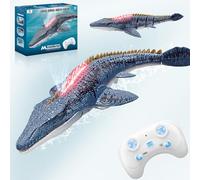 BUBUQE Remote Control Mosasaurus Dinosaur Toys for Boys Kids, Rechargable Swimming Pool High Simulation Toys, Electric RC Sea Monster with Light & Spray Water Birthday Gift for Ages 3 4 5 6 7 8 9