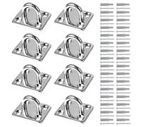 Bubuyun 8 PCS 304 Stainless Steel Oblong Pad Eye Plate, Marine Staple Hook M6 Loop Eye Plate Hook Marine Hardware with 32 Screws and Plugs for Swing Hammock Boat Splint