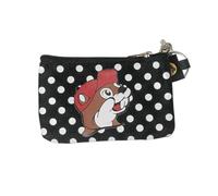 Buc-ee's Coin Purse with Keyring, Black and White Polka Dot Pattern