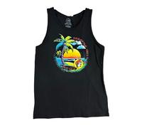 Buc-ee's Men's Tank Top, Black with Tropical Summer Vibes Graphic, Red, Large