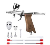 Bucasso Airbrush Kit, Air Brush Spray Gun with 0.3mm/0.5mm/0.8mm Needles/Nozzle Sets, 3cc/7cc/11cc Replaceable Fluid Cup for Painting Model Nails Cake Tattoo Makeup (Walnut02)