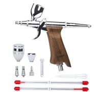 Bucasso Airbrush Kit, Air Brush Spray Gun with 0.3mm/0.5mm/0.8mm Needles/Nozzle Sets, 3cc/7cc/11cc Replaceable Fluid Cup for Painting Model Nails Cake Tattoo Makeup (Walnut01)
