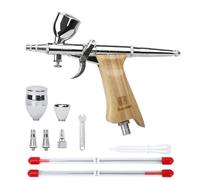 Bucasso Airbrush Kit, Air Brush Spray Gun with 0.3mm/0.5mm/0.8mm Needles/Nozzle Sets, 3cc/7cc/11cc Replaceable Fluid Cup for Painting Model Nails Cake Tattoo Makeup (Burlywood02)