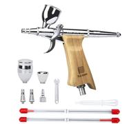 Bucasso Airbrush Kit, Air Brush Spray Gun with 0.3mm/0.5mm/0.8mm Needles/Nozzle Sets, 3cc/7cc/11cc Replaceable Fluid Cup for Painting Model Nails Cake Tattoo Makeup (Burlywood01)