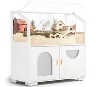 BUCATSTATE Hamster Cage w/Storage Cabinet, Large Enclosure with Cage Casters Small Animal Cage for Gerbils, Dwarf Syrian Hamster, Rats 100L X 50W X 110H CM (White)
