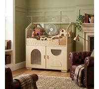 BUCATSTATE Hamster Cage with Storage, Large Wooden Hamster Enclosure with Casters, Small Animal Cage for Syrian & Dwarf Hamster, Gerbils, Rats, 100L X 50W X 110H cm, Beige Wood