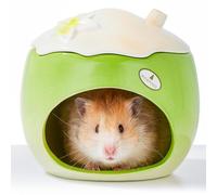 BUCATSTATE Hamster Hideout Ceramic, Coconut Shape Hamster House and Habitat for Dwarf Hamsters, Mice, Syrian Hamsters, Chipmunks or Other Small Pets (Green-Large)