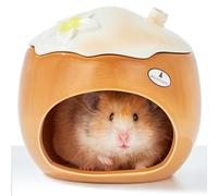 BUCATSTATE Hamster Hideout Ceramic, Coconut Shape Hamster House and Habitat for Dwarf Hamsters, Mice, Syrian Hamsters, Chipmunks or Other Small Pets (Brown-Large)