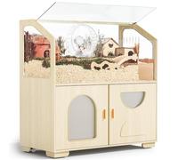 BUCATSTATE Large Hamster Cage - 100L x 50W x 110H CM Wooden Small Animal Enclosure with Storage Cabinet and Casters, Habitat for Dwarf Syrian Hamsters, Gerbils- Blonde Wood