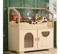 BUCATSTATE Large Hamster Cage with Storage, 100cm Wooden Hamster Enclosure with Casters, Small Animal Cage for Dwarf & Syrian Hamster, Gerbils, Rats, Raw Wood