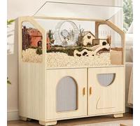 BUCATSTATE Large Hamster Cage with Storage Cabinet, Wooden Hamster Enclosure with Casters, Small Animal Cage for Gerbils, Dwarf Syrian Hamster, Rats 100L X 50W X 110H CM (Honey Oak)