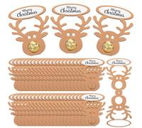 Bucherry 100 Pcs Christmas Lollipop Paper Cards Cartoon Reindeer Candy Holders with Glue Points Xmas Elk Sugar-Loaf Candy Wrapping Decorations for Party Favor Supplies