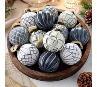 Bucherry 12 Pcs Neutral Textured Christmas Ball Ornaments 2.4 Inch Vintage Rustic Christmas Tree Decorations Farmhouse Distressed Xmas Hanging Ornaments for Tree Home Indoor Decor (Gray)