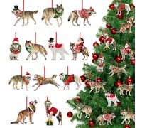 Bucherry 12 Pcs Wolf Ornaments for Tree Wooden Wolf Ornament Gifts for Wolves Lovers Hanging Home Party Decorations